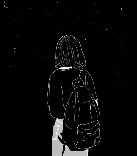 girl, backpack, night